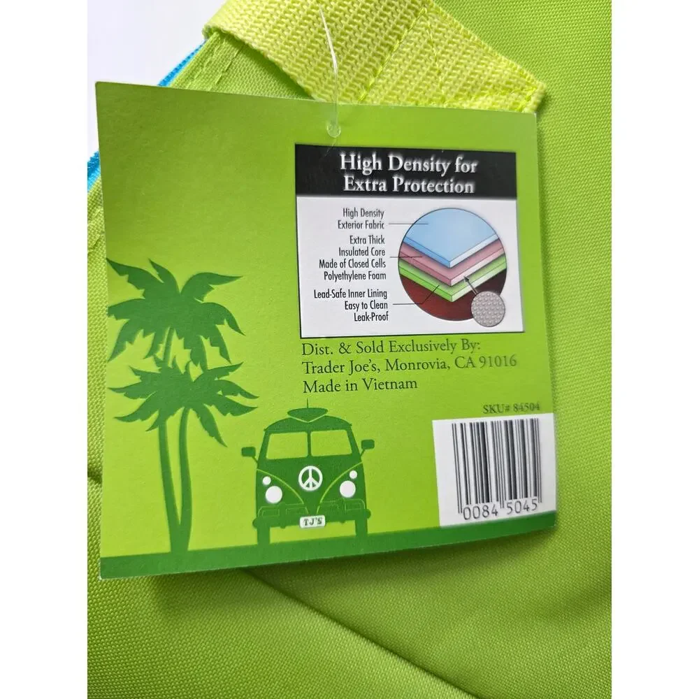 TRADER JOES Electric Green Insulated Shopping Grocery Cooler Zip Top Bag NWT
